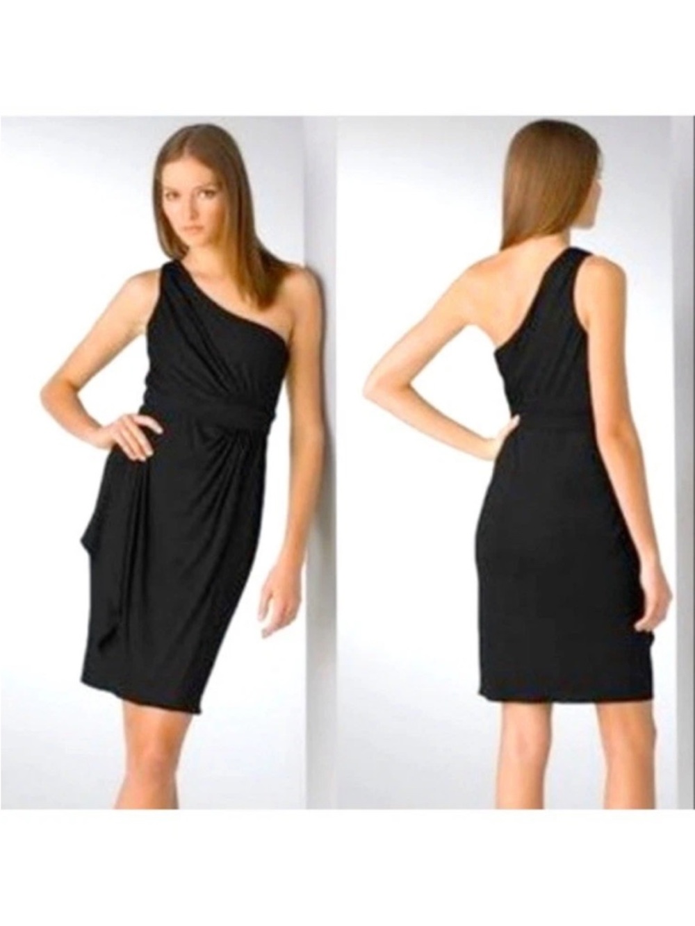 Diane Von Furstenberg black Epana dress one shoulder small medium c measurement